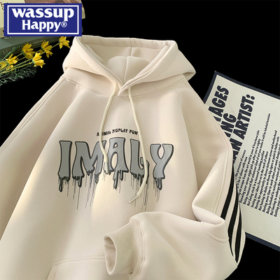 WASSUPHAPPY秋冬连帽卫衣外套男