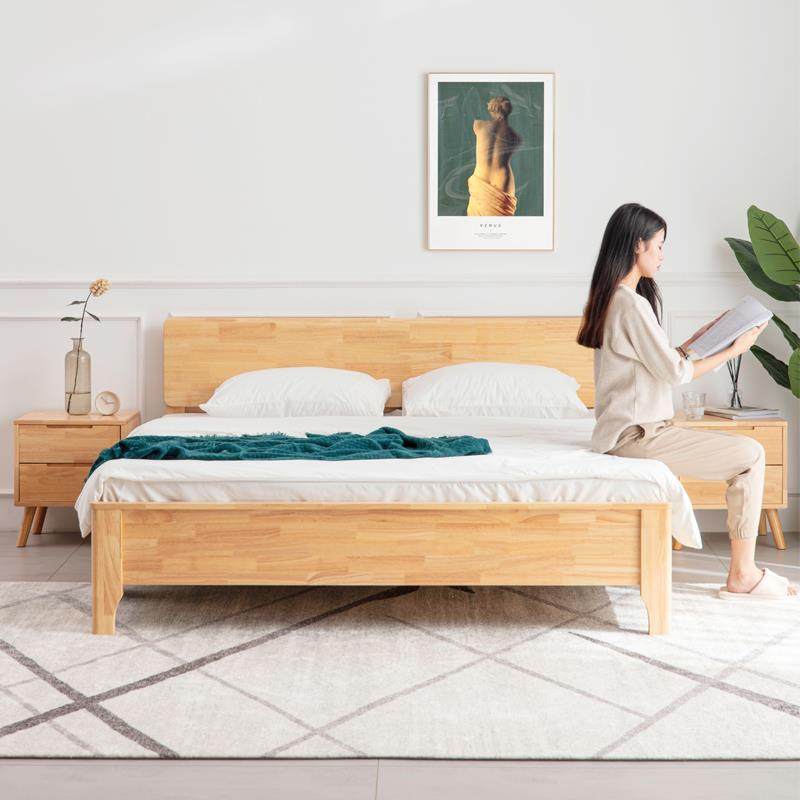 全实木床1.35m单人小户型1.8米现代简约双人床架原木出租屋房经济