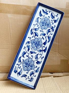 陶瓷摆件工艺品新中式家居长方形盘托盘毛巾盘甜品盘青花瓷盘碟