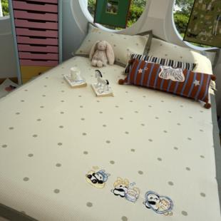 卡通圆点泡泡熊猫印加绣可机洗凉席床席款三件套空调凉席柔软1.5m