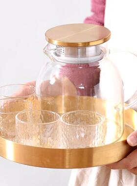 ROUPA罗派家用耐高温玻璃茶具泡茶壶金色托盘锤纹杯西贝水杯同款