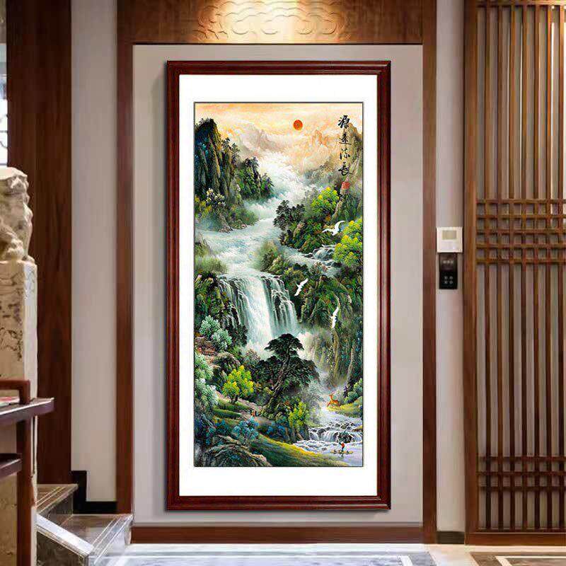 玄关山水画 画竖版装饰画 画字画 画办公室入户客厅挂画 画茶室走