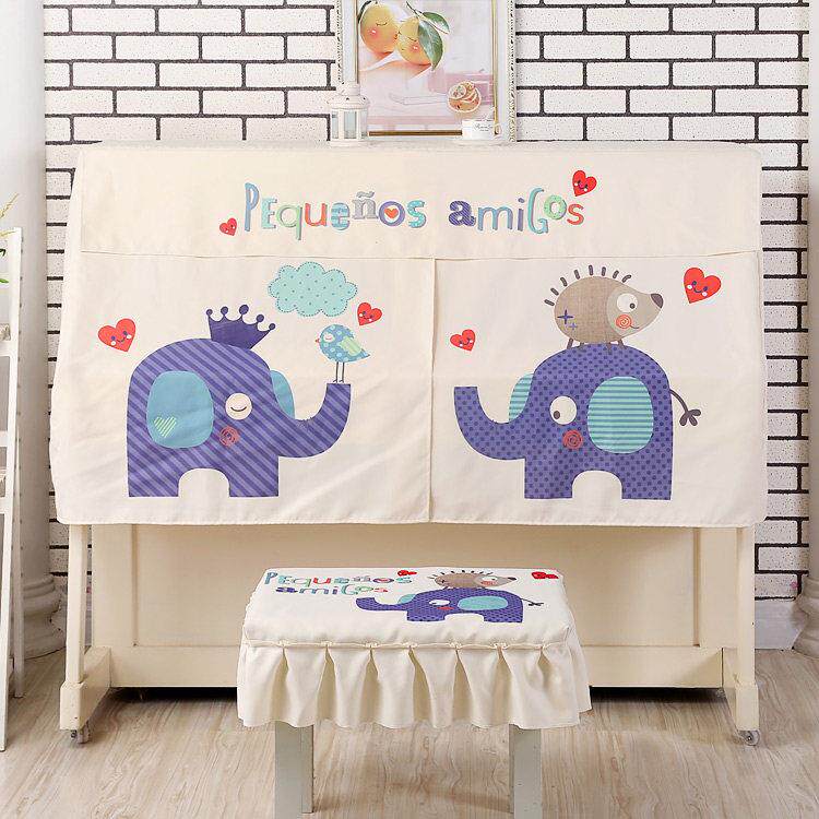 钢琴罩现代韩式简约印花卡通钢琴半罩中开 设计不透色钢琴套防尘