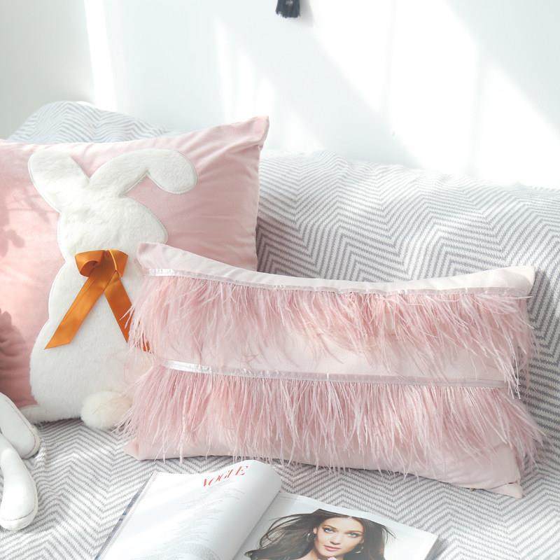 ins风真羽毛抱枕腰枕鸵鸟毛沙发靠垫样板间装饰布艺,居家布艺,腰靠垫,淘宝优惠券,粉丝福利购,淘宝优惠卷