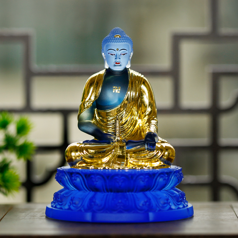 琉璃显宗药师佛药师光如来托塔供奉寺庙鎏金贴金彩绘佛像家用摆件