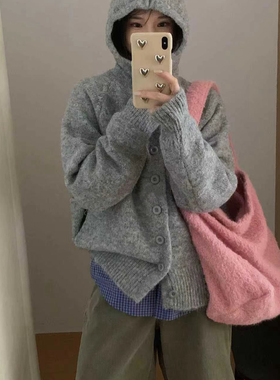 一念泡菜馆-韩系连帽针织开衫百搭休闲保暖毛衣OU1988