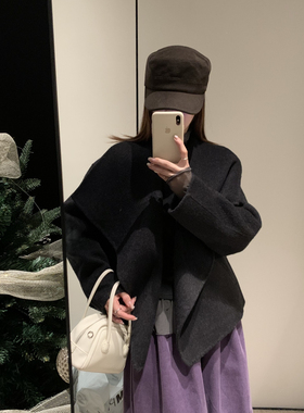 一念大翻领简约气质～巨显比例小短款羊毛外套（含80澳毛）10718W