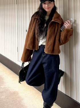 一念店韩版毛毛翻领设计感加厚短外套YS5-94331