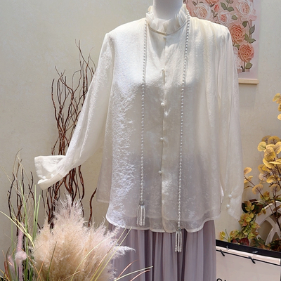 一念-26夏上新新中式时尚简约精致木耳领设计小衫9397