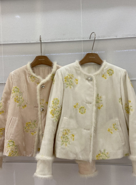 一念冬上新新中式刺绣花朵图案保暖羽绒服外套57920