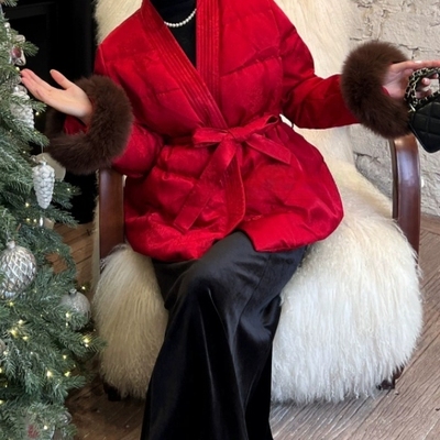 一念款收腰系带白鸭绒外套保暖羽绒服外套(配腰带)SS2696