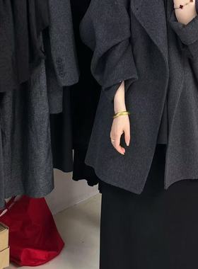 一念约立领设计百搭宽松双面羊毛外套(配腰带)（含90绵羊毛）8801