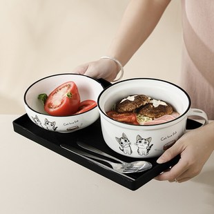 陶瓷泡面碗带盖瓷碗宿舍用学生饭盒专用方便面碗筷套装饭碗大容量