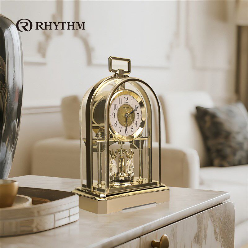 RHYTHM丽声进口座钟客厅欧式台钟静音艺术桌面时钟家用摆放式钟表