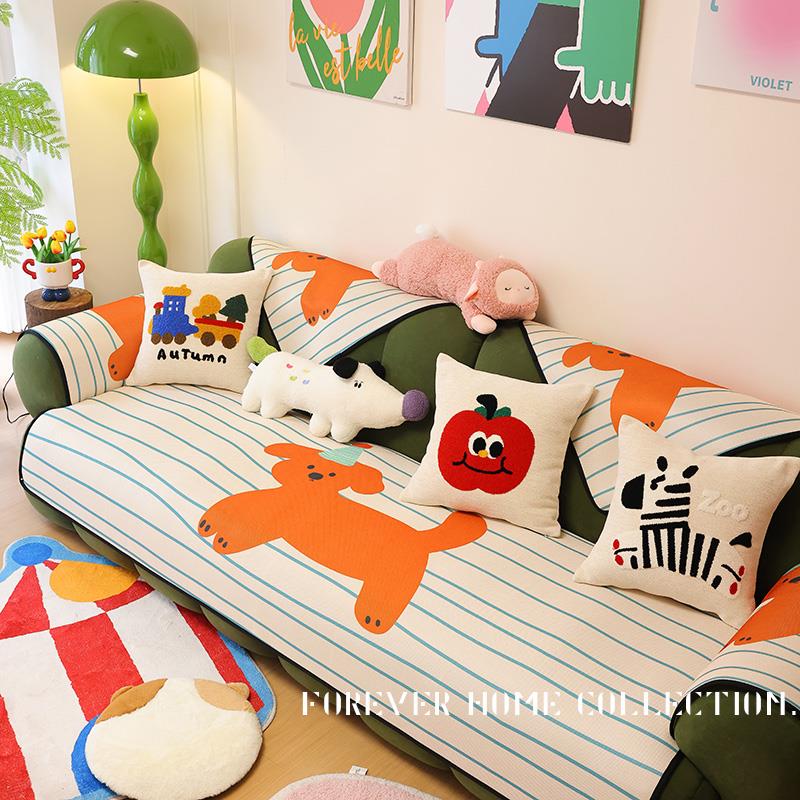 可爱ins风冰丝沙发垫夏季凉感防滑盖布四季可定制卡通创意坐垫套