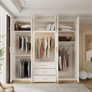 法式 轻奢玻璃门奶油风衣柜家用卧室大衣橱储物实木组合定制衣帽间