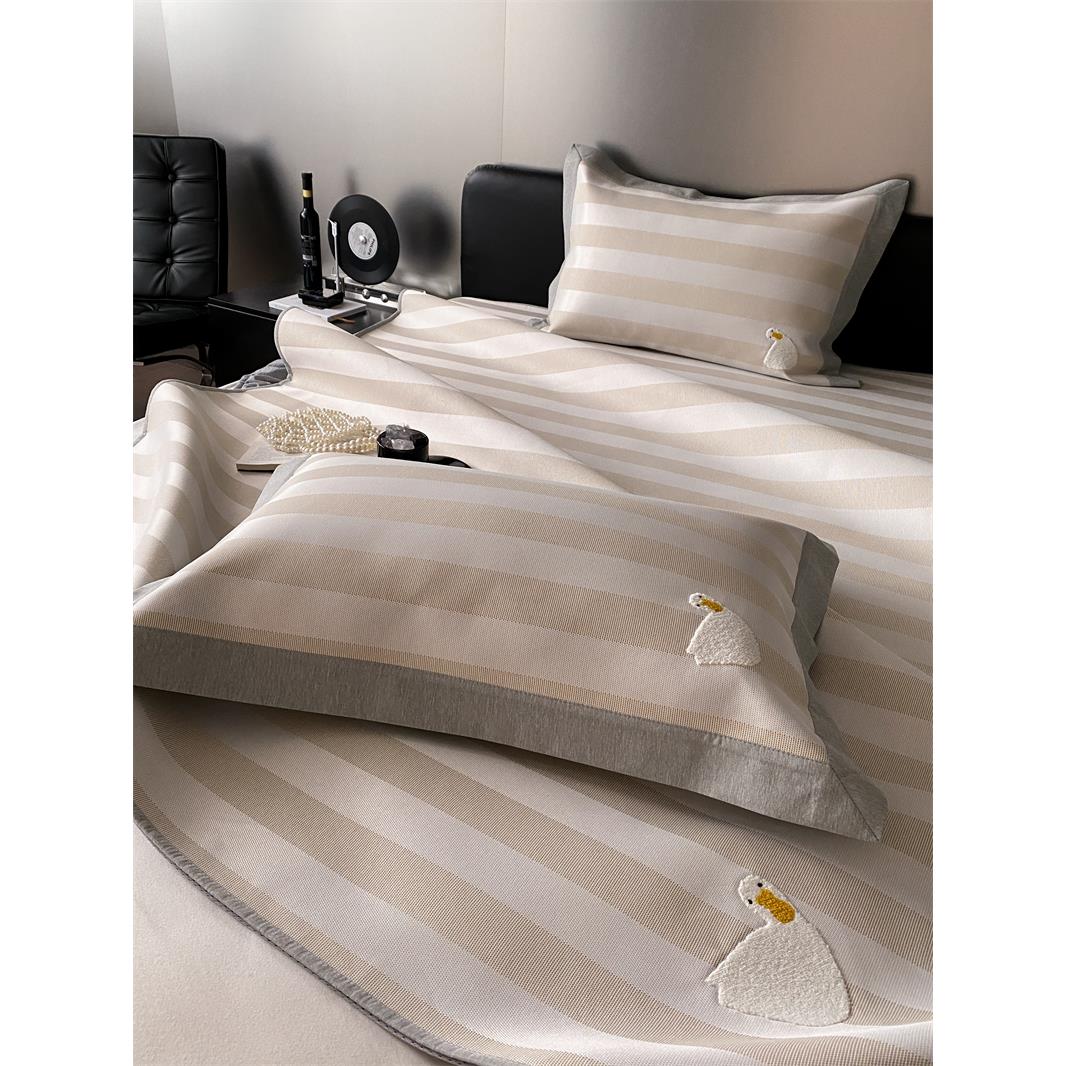 A类毛巾绣小鸭子冰丝席床笠款三件套可水洗少女心1.5m1.8米空调席