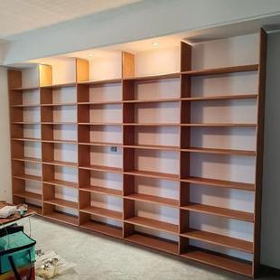 满墙实木书架定制原木无漆红橡木樱桃木组合柜一体靠墙置物架榆木