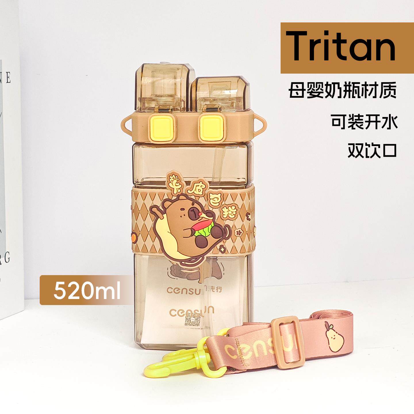 可爱卡皮巴拉儿童卡通水杯tritan塑料吸管杯学生可携式水壶