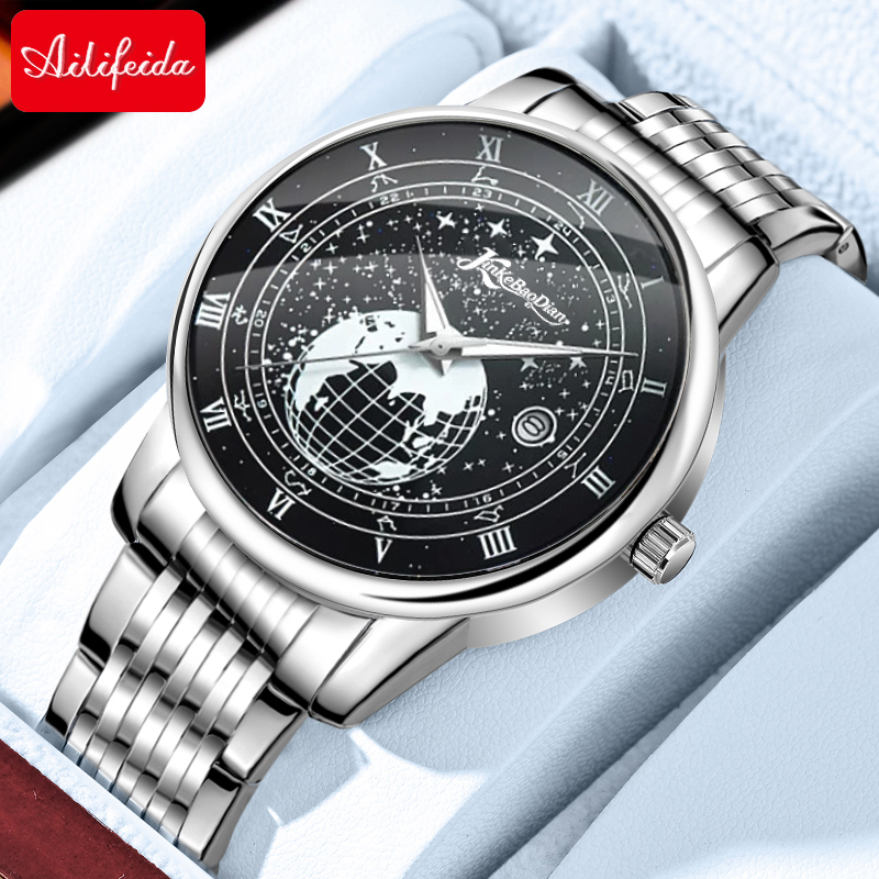 暗夜星球全自动纯机械高颜值手表男士防水夜光日历镂空陀飞轮腕表