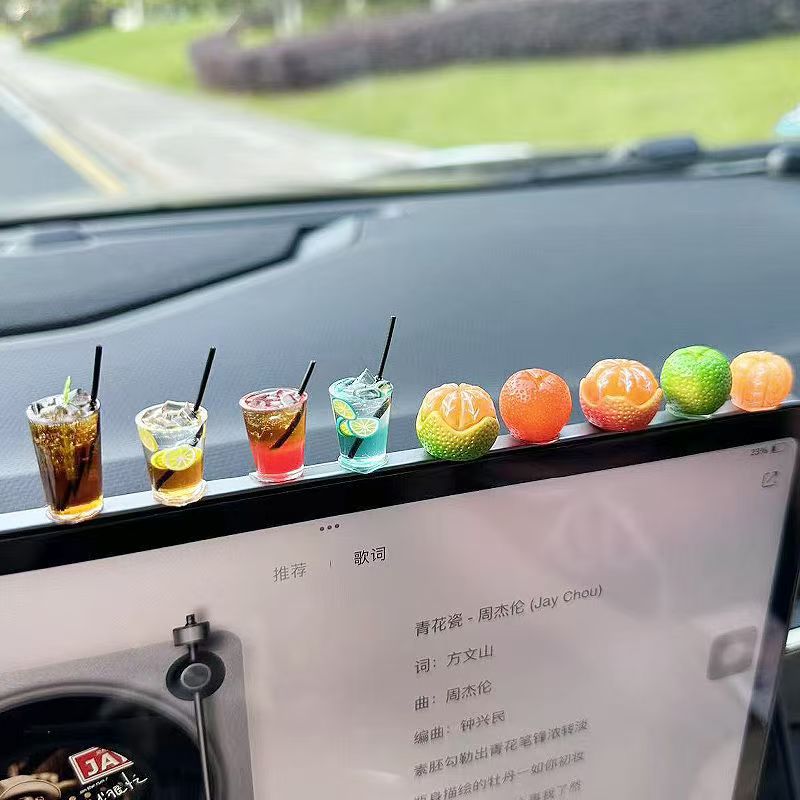 冰美式柠檬茶车载摆件减压治愈汽车中控台显示屏咖啡奶茶店装饰品