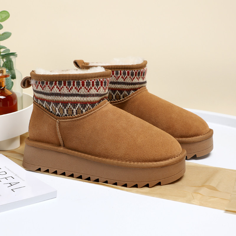 2025冬季新款厚底纯羊毛雪地靴女民族风保暖防滑短靴真皮加厚棉鞋,女鞋,时尚雪地靴,淘宝优惠券,粉丝福利购,淘宝优惠卷