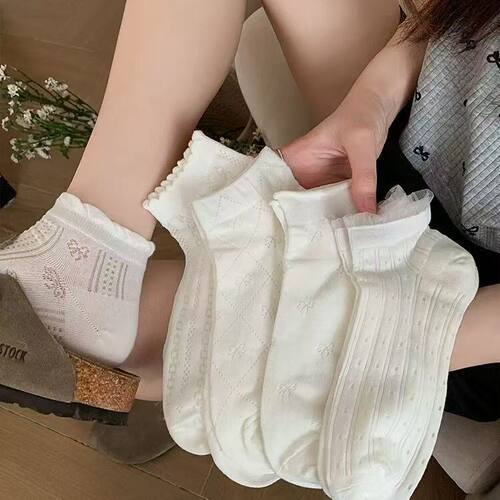 白色袜子女夏季薄款网眼透气韩国日系蝴蝶结花边少女夏天短袜