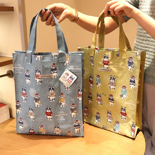 日本kusuguru防水覆膜耐脏易打理猫咪印花A4手提包补习袋