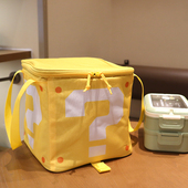 日系超级马里奥问号户外露营保温保冷手提包大容量便携饭盒袋