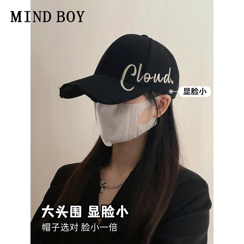 MIND BOY硬顶黑色鸭舌帽女夏季大头围字母帽子韩版遮阳棒球帽男款