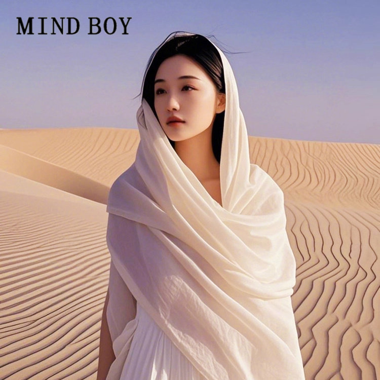 MIND BOY米白色围巾茶卡盐湖沙漠旅游拍照出片丝巾复古防晒纱巾款