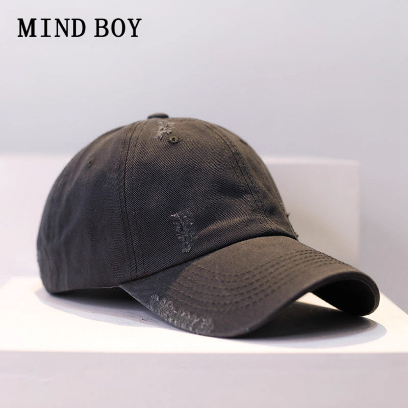 MIND BOY做旧破洞棒球帽子男生百搭休闲弯檐遮阳防晒鸭舌帽女潮帽