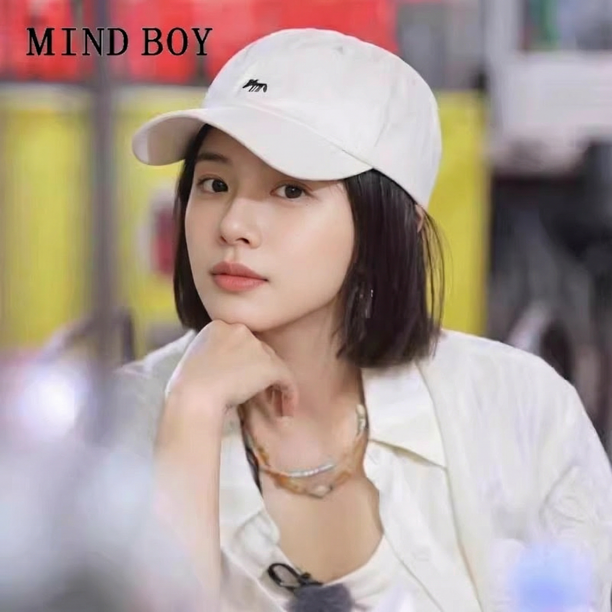 MIND BOY花少明星同款狐狸刺绣软顶棒球帽男情侣休闲米白鸭舌帽女