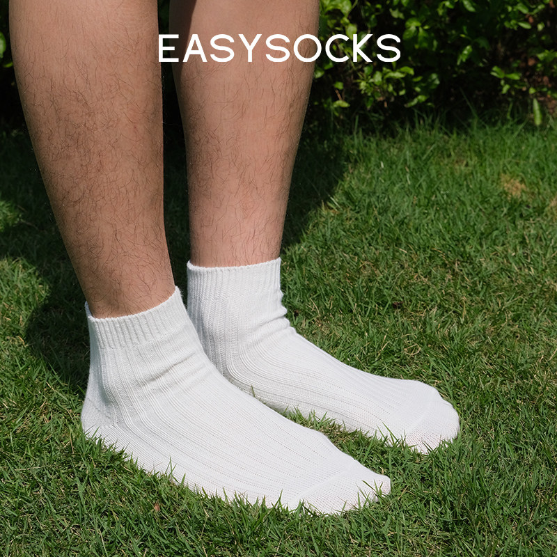 EASYSOCKS纯棉中短筒袜粗线袜子日系cityboy双针白袜日杂精梳棉袜