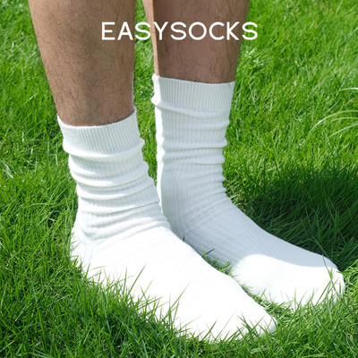 EASYSOCKS细条纹长筒袜粗线袜子堆堆袜日系cityboy春秋白色针织袜