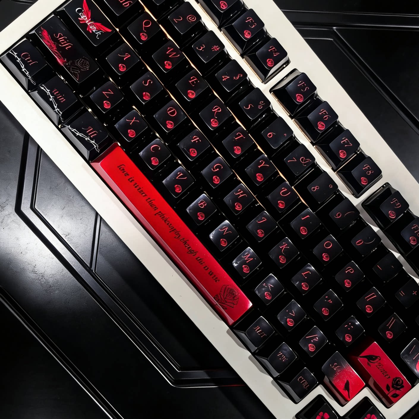 经典红黑PBT热升华机械键盘键帽原厂高度不透光适配夜魔wooting