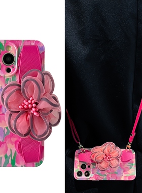 ins油画粉紫郁金香纱花腕带适用vivox90手机软壳x80/x70/x60/x50潮x30/x27女x23简约s15/s12/s10软壳s9女y76s