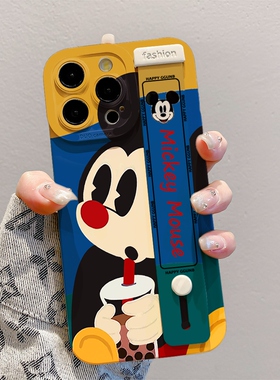 卡通喝奶茶米奇腕带适用oppoReno12pro手机壳reno11/10/9/8/7/6/5潮r17/r15创意K12/k11/k10防摔A93s/a72
