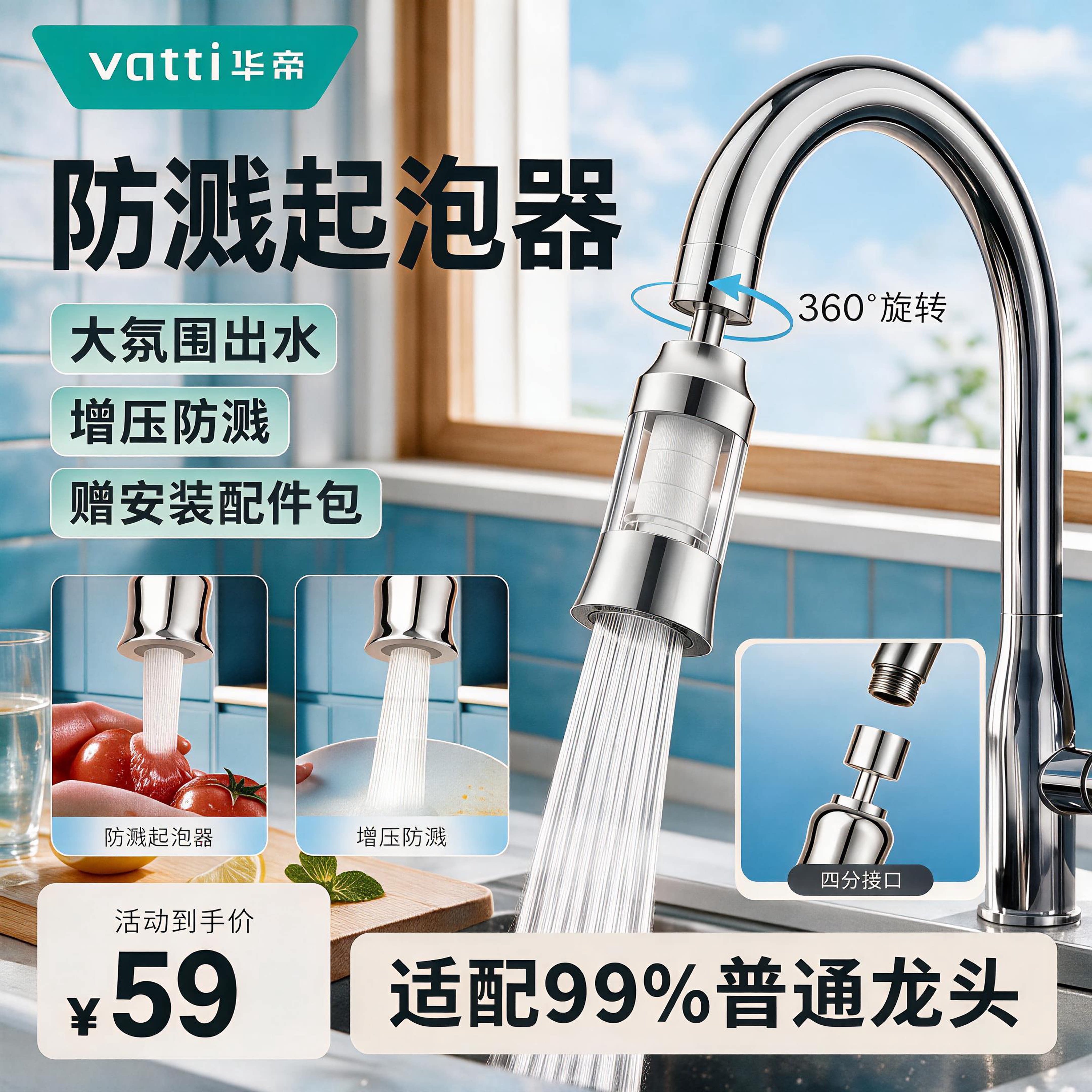 华帝带滤芯防溅水龙头延伸器