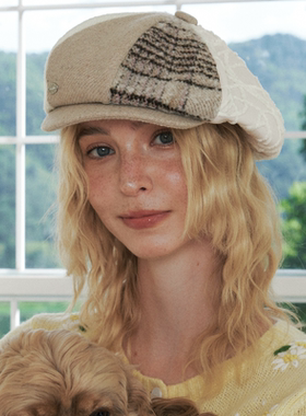 CHUNISLET纯屿 棕色羊毛拼接画家帽卡其大头围显瘦百搭保暖贝雷帽