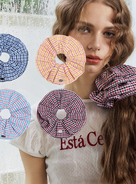 CHUNISLET纯屿 格子双层大发圈女简约奶油色系大肠发圈气质头绳