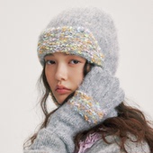 CHUNISLET纯屿点点流苏奶油色系气质针织帽秋冬护耳保暖围巾手套