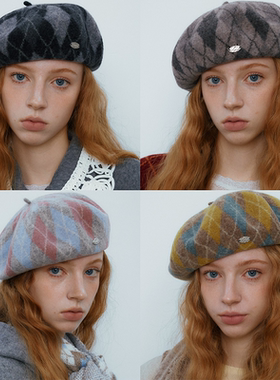 CHUNISLET纯屿 羊毛格子女贝雷帽帽秋冬百搭保暖气质保暖画家帽