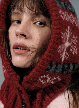 CHUN ISLET 纯屿费尔岛羊毛法帽针织连帽围巾一体套头帽子