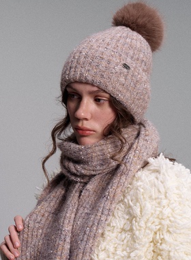 CHUNISLET纯屿 秋冬针织毛线帽女保暖百搭加绒堆堆冷帽围巾套装