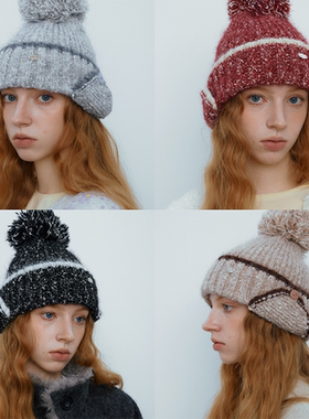 CHUNISLET纯屿 点点流苏毛球羊毛气质冷帽秋冬保暖耳罩毛绒帽