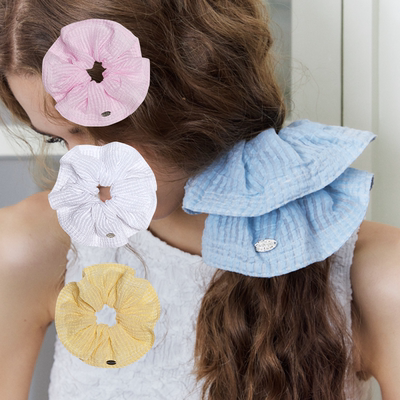 CHUNISLET纯屿 条纹大号发圈蓬蓬女简约奶油色系大肠发圈气质头绳