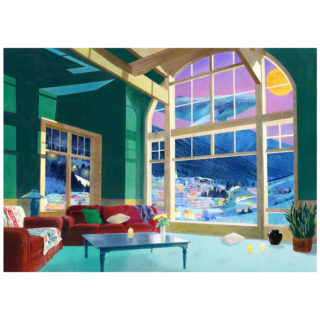 蹬红走绿|杨帆 艺术家签名限量版画丙烯水彩绘画窗外风景潮流