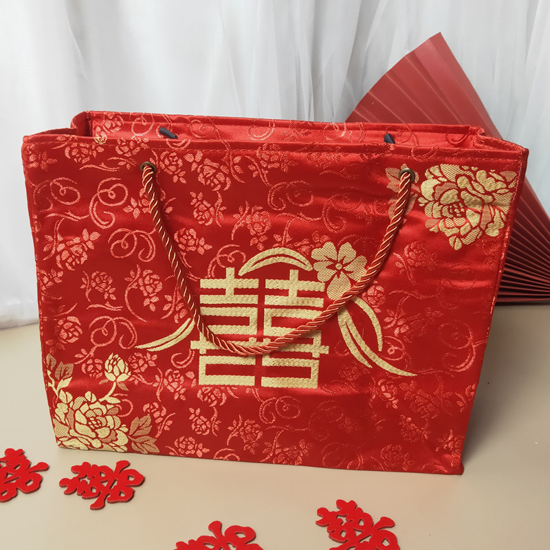 结婚用品喜字中式婚礼手提绸布礼品袋新娘物品收纳袋回礼袋彩礼袋