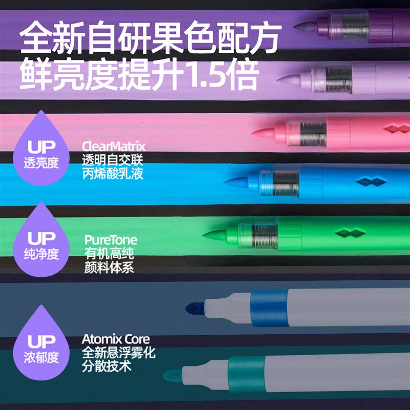 广博果彩炮炮桶软头直液丙烯马克笔礼盒小学生美术专用墨水覆盖力
